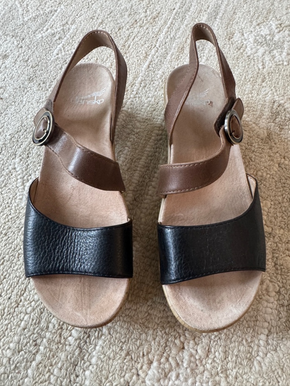 Dansko Black and Brown Leather Slingback Sandals